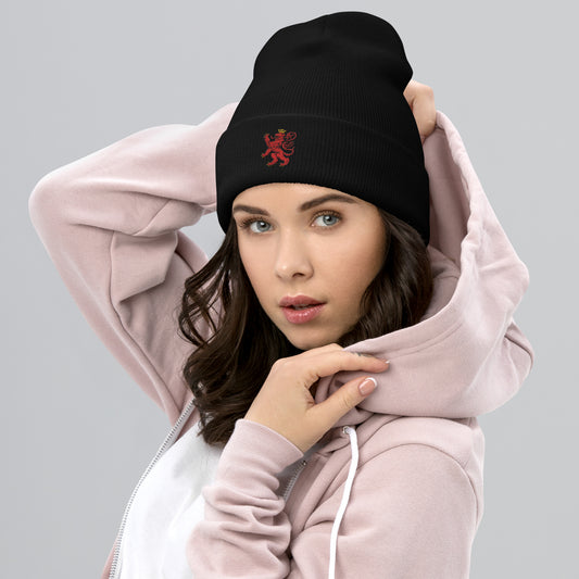 Unisex Heritage Cuffed Beanie with Cilician Armenian Lion Embroidery Pomegranate Mint