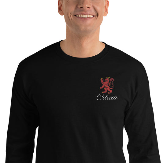 Men's Heritage Long Sleeve Shirt with Cilician Armenian Lion & Tricolor Flag Embroidery Pomegranate Mint