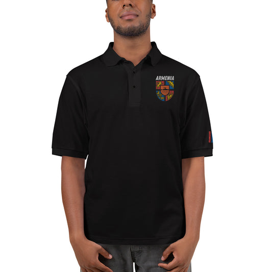 Men's Embroidered "Shield of Armenia & Tricolor Flag" Premium Polo Pomegranate Mint