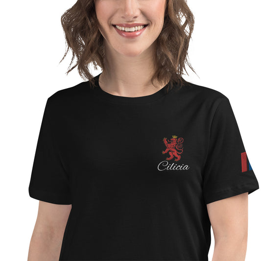 Women's Heritage Relaxed T-Shirt with Cilician Armenian Lion & Tricolor Flag Embroidery Pomegranate Mint